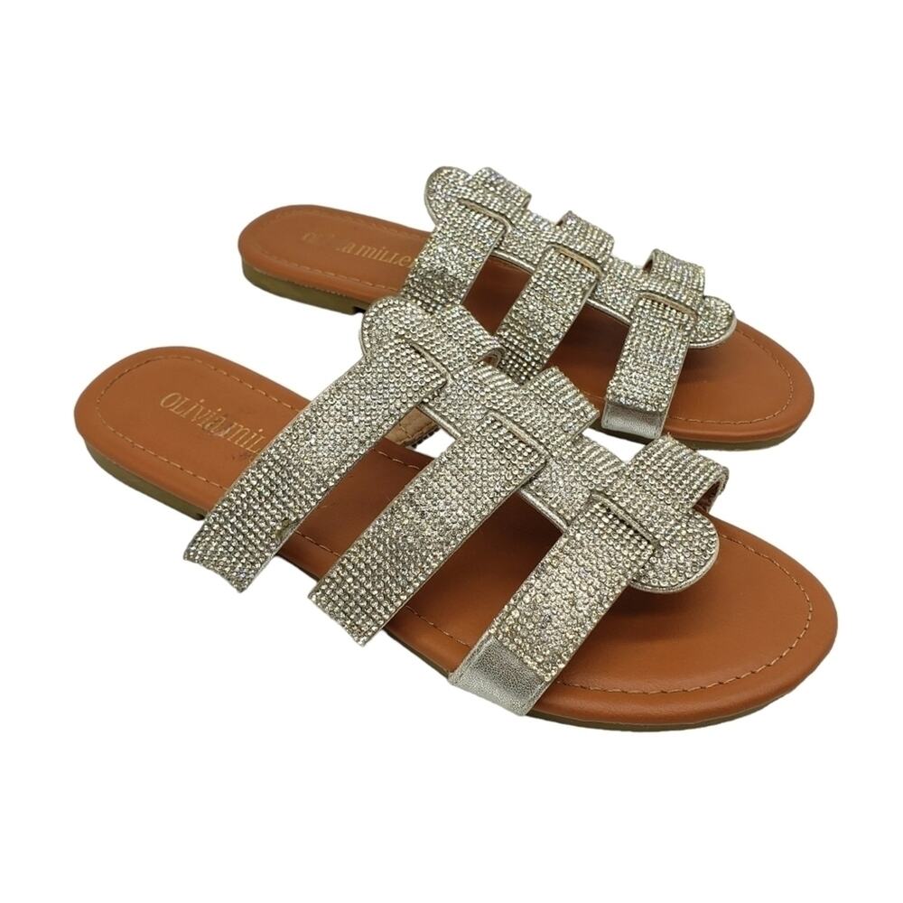 Olivia Miller Rhinestone Flat Sandals Size 6